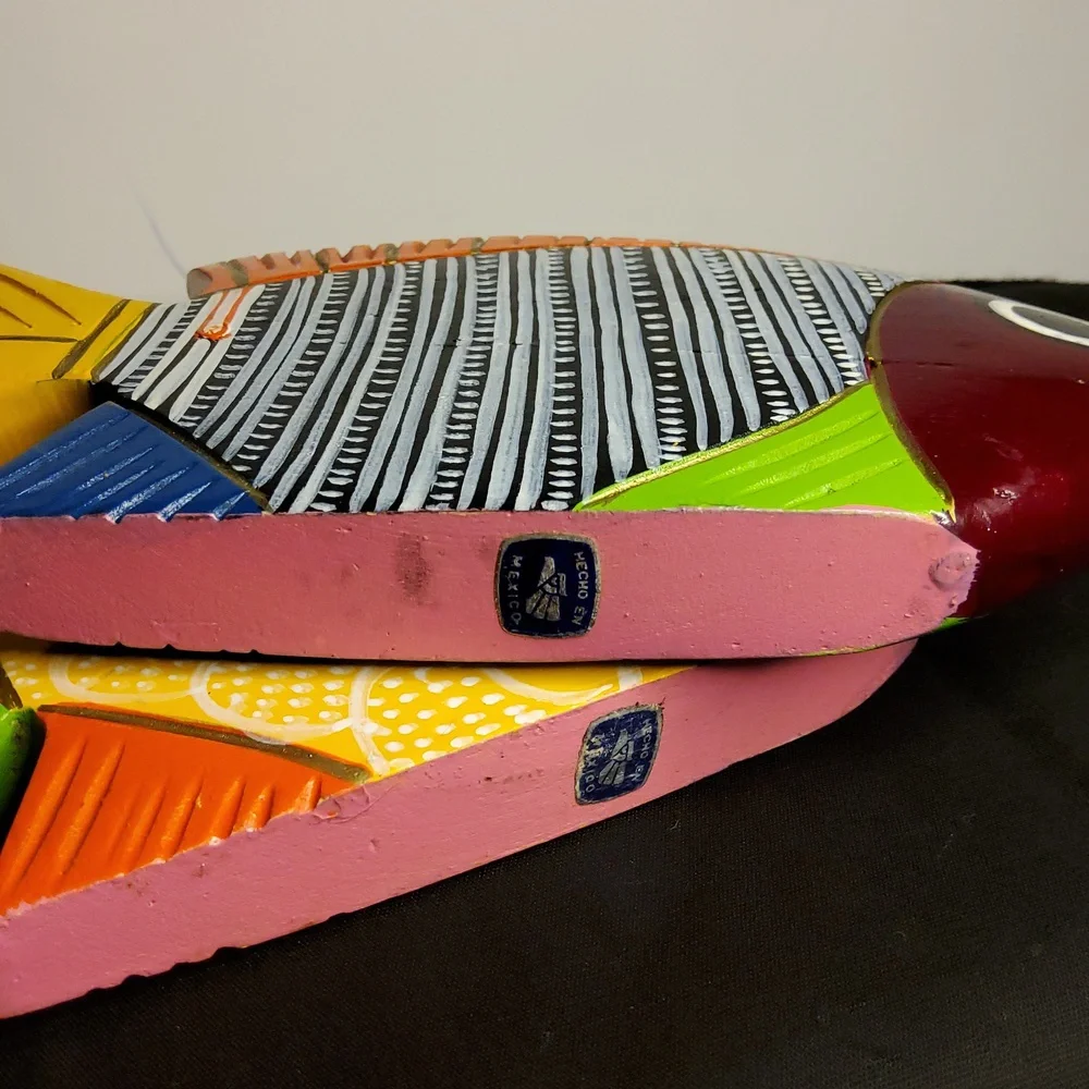Vintage Mexican Folk Art Wooden Fish.